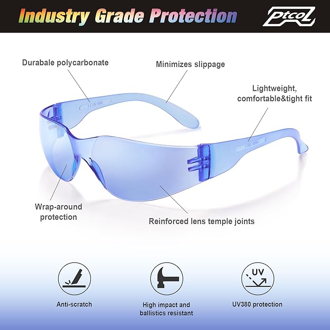 28 Pack Safety Glasses BLUE Tinted (Bulk Pack of 24+4) Unisex Anti-Scratch Protective Goggles Impact Resistant Lens Eyewear with ANSI Z87.1 Certified for Construction, Shooting and Laboratory