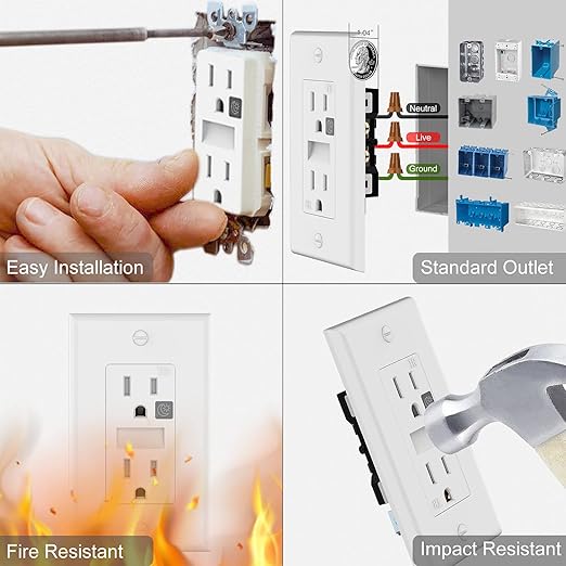 SOZULAMP LED Night Light Outlet-Easy to Install,Nightlight Electrical Outlets,Standard Duplex Receptacle,15A 125V,2 Pole 3 Wire,Self Grounding,Outlet Covers Included (Glossy White,2 Pack)