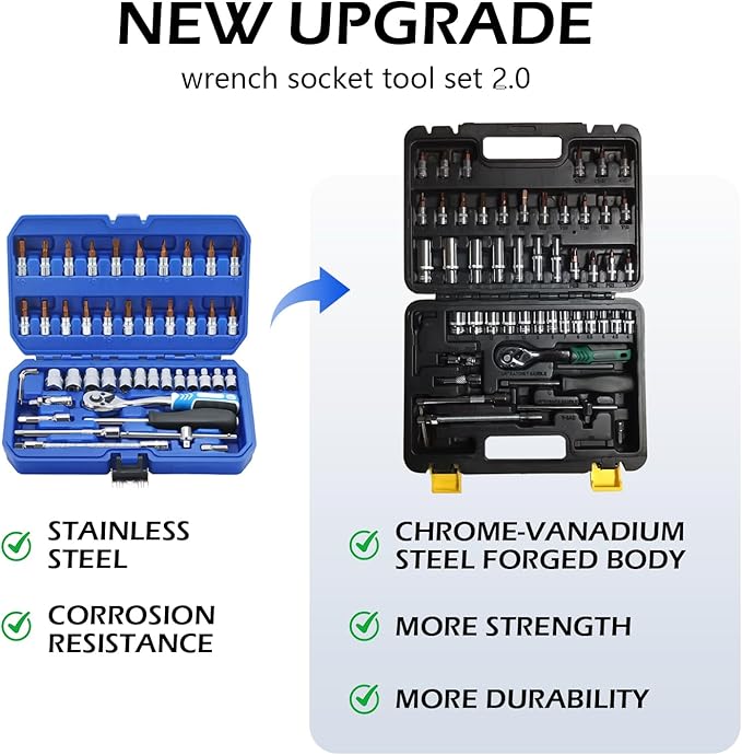 53 Pieces Socket Set 1/4 inch Ratchet Wrench Tool Set, with Bit Socket Set Metric and Extension Bar for Auto Repairing and Household, with Storage Case (53)