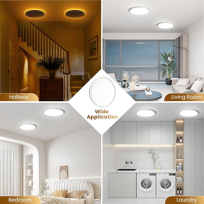 4Pack Flush Mount Ceiling Light with Nightlight 12in , 24W 2400LM Dimmable LED Ceiling Lights with Remote & APP Control, 2700K-6000K Adjustable, Perfect for Bedroom/Living Room/Kitchen, Round White