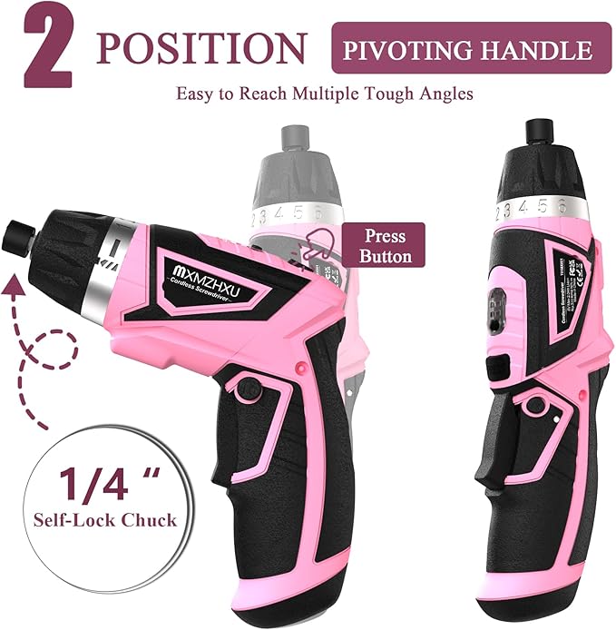 8V Cordless Screwdriver,6+1 Torque Max 10N·m Electric Power Screwdriver with 47 Accessories,180°Pivoting Handle, 2000mAh Rechargeable Screw Gun&Bit Set with LED Light, Flexible Shaft,for Home,Office