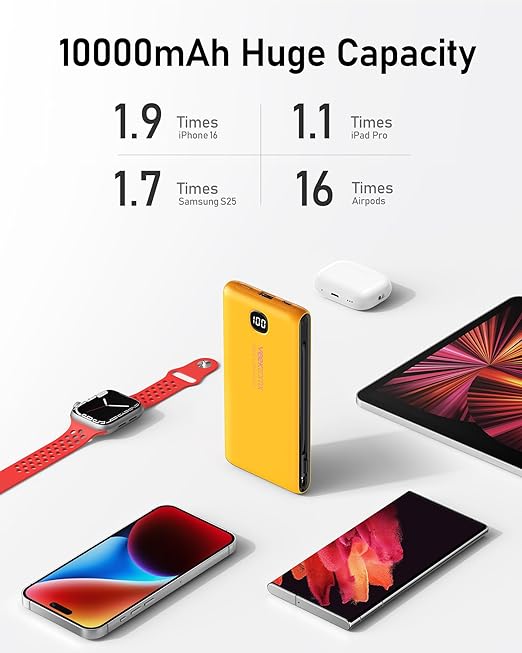 VEEKTOMX Portable Charger with Built in Cables 10000mAh, Power Bank for iPhone with Wall Plug, Travel Essential Fast Charging USB C Slim External Battery Pack for iPhone16/15/14, Samsung, iPad, etc