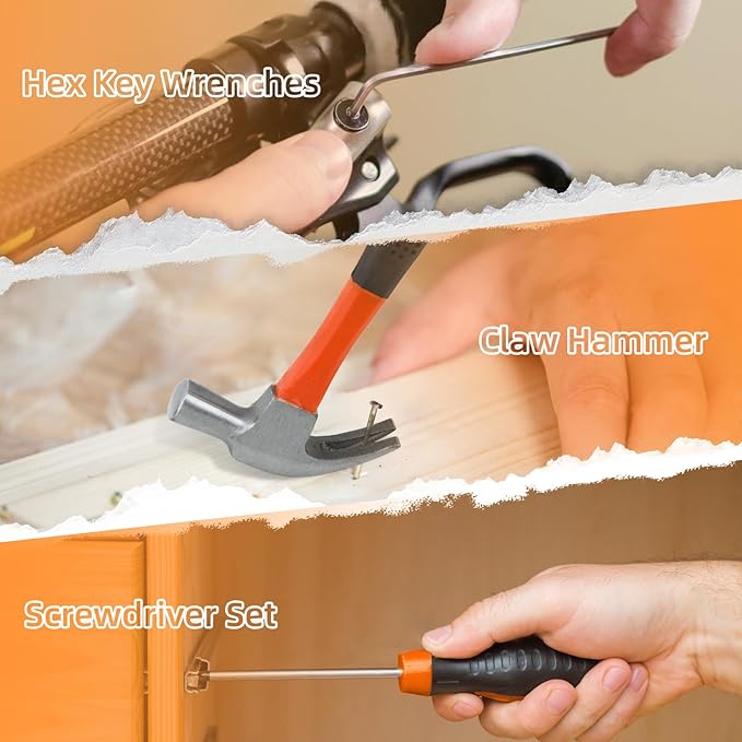 45 Piece Tool Kit Basic Home Repair Tool Set,General Household Tool Kit with Plastic Tool box,Perfect for Outdoor working,Office & College Dorm.Tools mainly include hand saw,wrench,hammer,Screwdriver