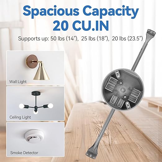 Ceiling Electrical Box with Adjustable Hanger Bar 14" - 23.5", New Work, 20 Cu.in, UL Listed, 24-Pack