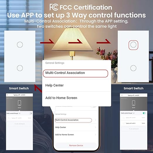 Smart Light Switch 3 Way Need Neutral Wire,FCC Certified,2.4GHz WiFi Switch Glass Panel APP Control Timer Work with Tuya/Smart Life,Alexa and Google Home,White 2 Gang