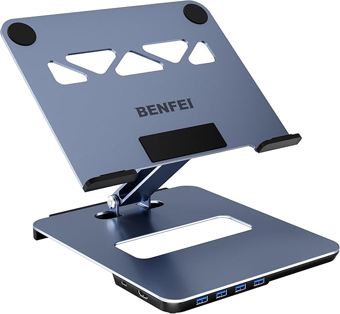 BENFEI Laptop Stand with USB C 6in1 Docking Station, HDMI 4K@60Hz, 4*USB3.0, 100W PD Compatible with MacBook Pro/Air, iPad Pro, XPS, Thinkpad