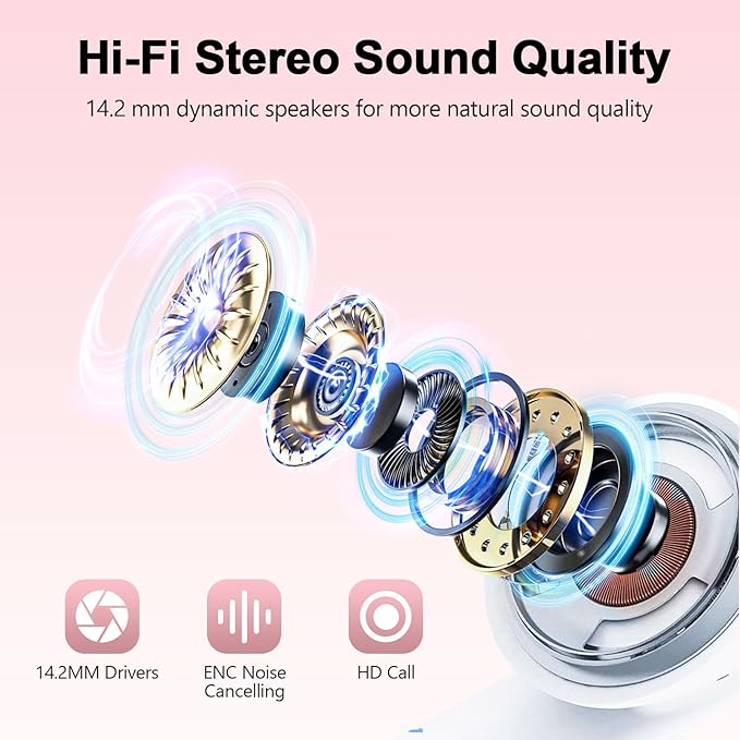 Wireless Earbuds, Bluetooth 5.3 Headphones LED Power Display, 2025 New Wireless Earphones, 4 ENC Noise Cancelling Mic, HiFi Stereo, 48H Playtime Mini Case IP7 Waterproof for iOS Android