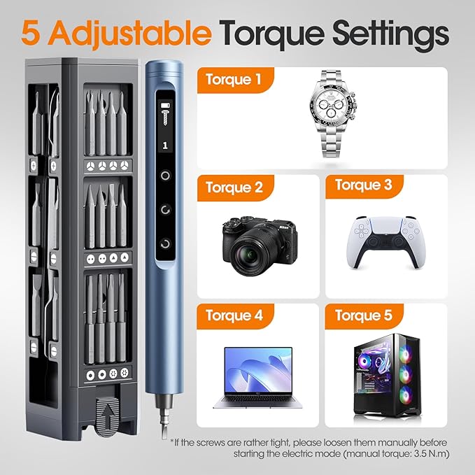 Mini Electric Screwdriver Cordless Set 3.7V, 42-in 1 Magnetic Bits Screwdriver Set with 5 Torque Settings, Demagnetizer/Magnetizer, LCD Display, LED Lights,Repair Tool Kit For Laptop/Phone/Camera/Toys