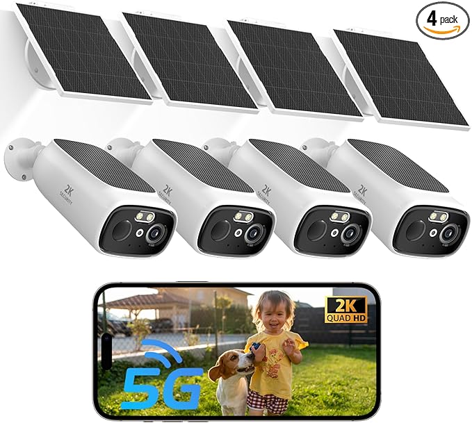 2K Solar Camera Outdoor Wireless, 2.4/5 Ghz WiFi Cameras for Home Security,130°-Wide View,Color Night Vision, IP65 Waterproof,2-Way Audio,Cloud/SD, Support Alexa