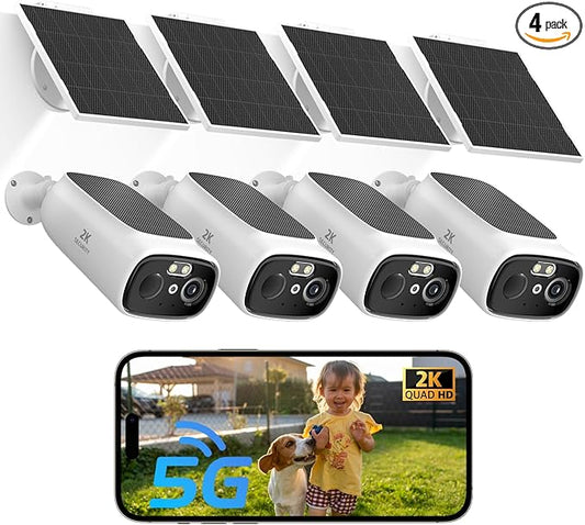 2K Solar Camera Outdoor Wireless, 2.4/5 Ghz WiFi Cameras for Home Security,130°-Wide View,Color Night Vision, IP65 Waterproof,2-Way Audio,Cloud/SD, Support Alexa