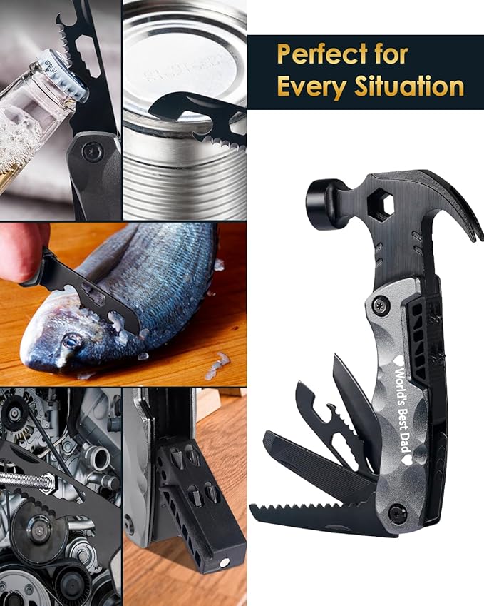 Dad Gifts for Fathers Day from Daughter Son Wife - Multitool Hammer Gifts for Men Camping Accessories 13 In 1 Survival Multi Tools Hammer Cool Gadgets for Men Adults Husband Grandpa Women Birthday