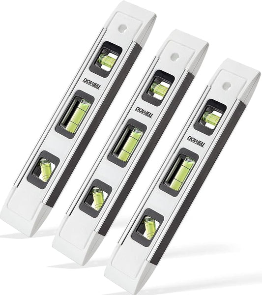 DOWELL Magnetic Torpedo Level Mini Bubble Level Box Spirit Level Alloy Frame 180/90/45 Degree 9-Inch (3, White)