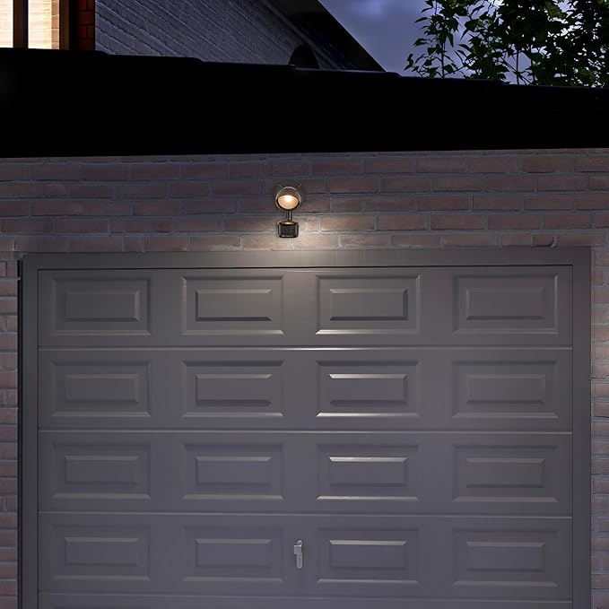 Maxxima LED Outdoor Flood Wall Light, Exterior Security Light with Adjustable Head, 800 Lumens, Featuring Motion Sensor and Dusk to Dawn Sensor, 3000K Warm White, Brown Fixture