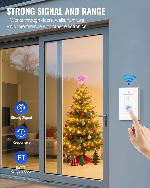 Remote Control Outlet Wireless Light Switch, Expandable and Removable Remote Outlet Switch Kit for Lamps, Fan, Home Appliance, 100ft RF Range, FCC Listed (1 Controller + 2 Outlets) W05RC1206