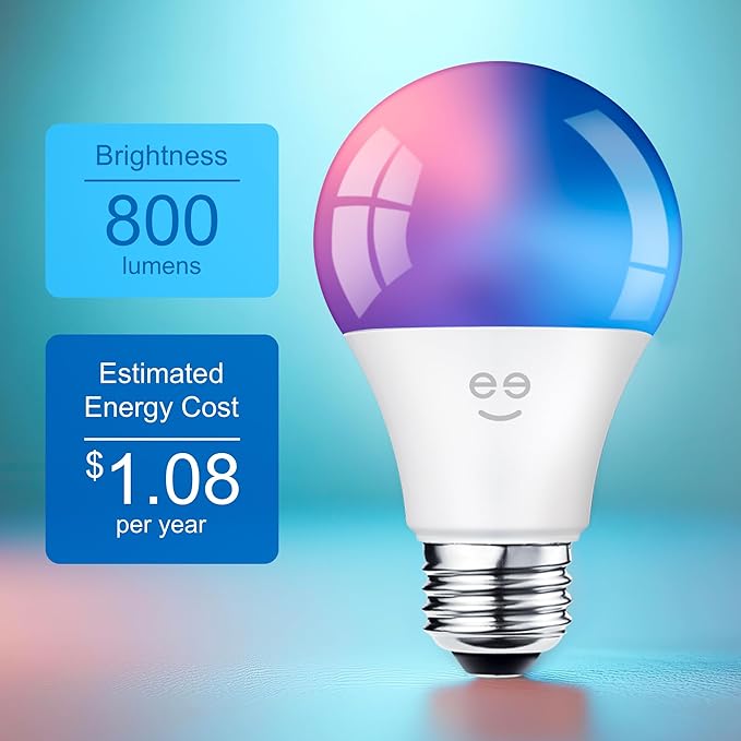 Geeni Prisma Plus 800 Dimmable Smart Light Bulbs with 2.4 GHz Wi-Fi Connectivity – Color-Changing & Tunable White, A19 LED Smart Bulb – Works with Alexa & Google, 1-Pack
