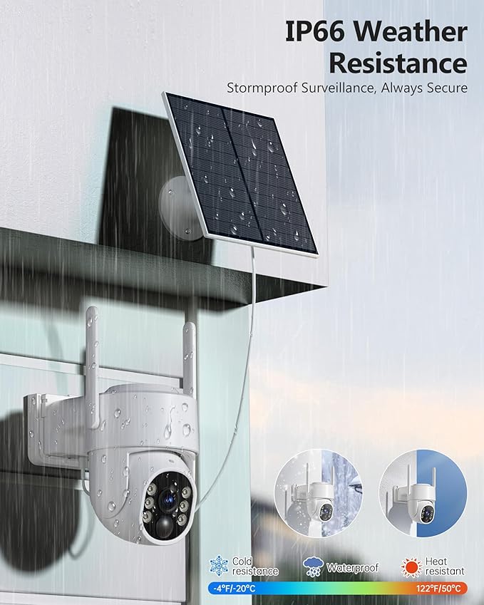 Solar Security Cameras Wireless Outdoor, 5G WiFi Cameras for Home Security, 2K 360° PTZ Battery Powered Outside Cam, 2 Way Talk, Color Night Vision, Human Detection for Porch/Garage/Yard, 2 Packs