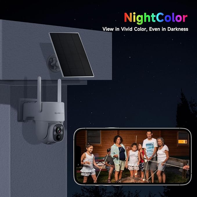 2K NightColor Solar Security Camera, Wireless Pan Tilt Battery Camera, Dual-Band Wi-Fi 6, Color Vision Day and Night, Smart PIR Detection, No Monthly Fee, Bluetooth Setup