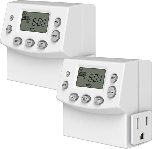 TG Heavy Duty Programmable Plug-in Digital Timer for Electrical Outlets, 7-Day Schedule, Random Mode, Daylight Savings, White