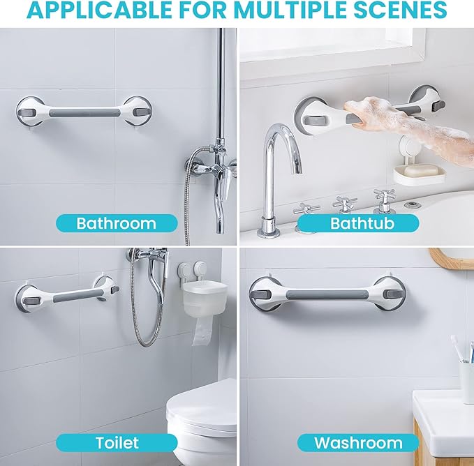 TAILI Grab Bars for Bathtubs and Showers 2 Pack Suction Grab Bar, Heavy Duty Shower Handle Removable Bath Handrails for Seniors and Elderly, Bathroom Safety Grip No Drilling Waterproof,Grey