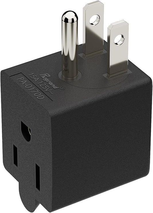 PA-0170D 90 Degree Right Angled USA Male-Female Power Adapter, 5-15P to 5-15R Direction Changer, Space Save Black
