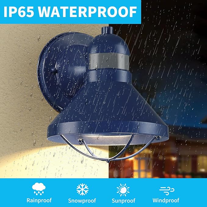LONEDRUID Motion Sensor Outdoor LED Wall Sconce Dusk to Dawn Exterior Barn Lighting Fixtures Blue Outside Porch Light Waterproof Farmhouse Wall Mount Lamp for House Garage Entryway