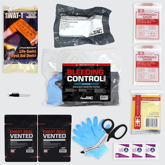MediTac Intermediate Bleeding Control Pack Feat. SWAT-T Tourniquet, Emergency Bandage and Compressed Gauze Dressing - Intermediate