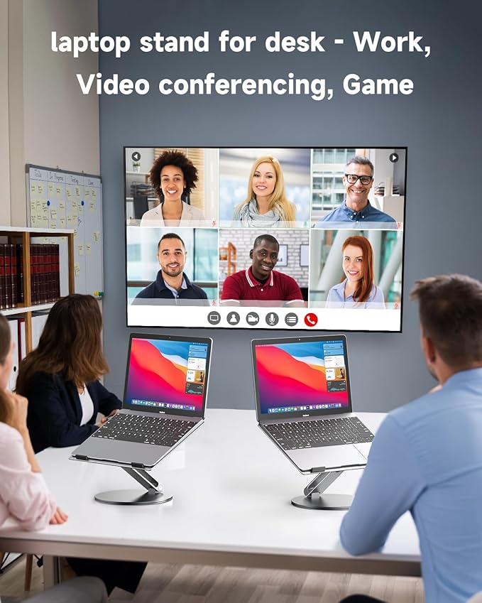 Adjustable Laptop Stand for Desk, 360° Rotating Aluminum Computer Stand with Cooling Vents, Ergonomic & Foldable Notebook Riser, Compatible with MacBook Pro/Air, Dell XPS, HP 10-16”