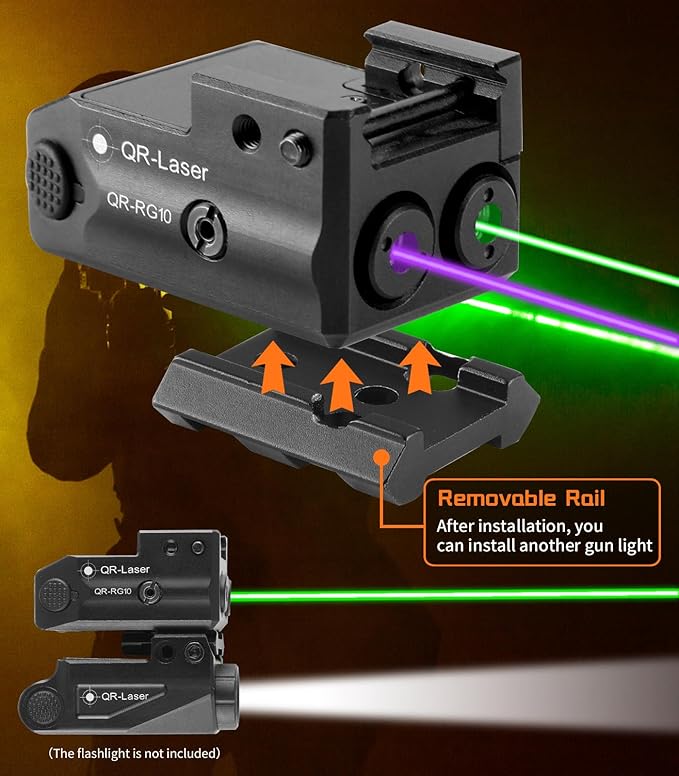 Red Green Purple Blue Laser Light Combo, 800 Lumens Tactical Flashlight Laser Sight, Built-in USB Rechargeable Battery, Adjustable Compact Tactical LED Light Laser Beams for Handguns with a Rail