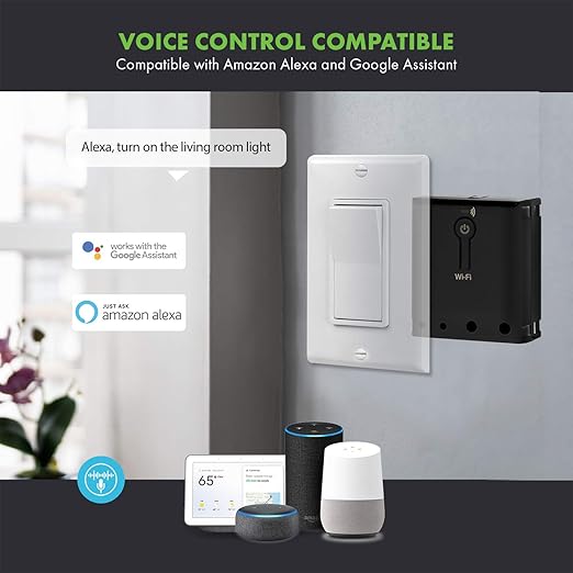 TOPGREENER Wi-Fi Relay Module, Hidden Smart Switch for Fans, Lights, Outlets, 120-240VAC, 10A, ETL Listed, TGWFRSM1, Black