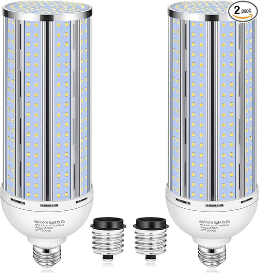 2 Pack 150W Corn LED Light Bulb Fanless,5000K Daylight(1500 Watt Equivalent) E26/E39 Large Mogul Base LED Cob Lamp 21,500LM for Outdoor Indoor Garage Warehouse Factory Workshop Street Backyard