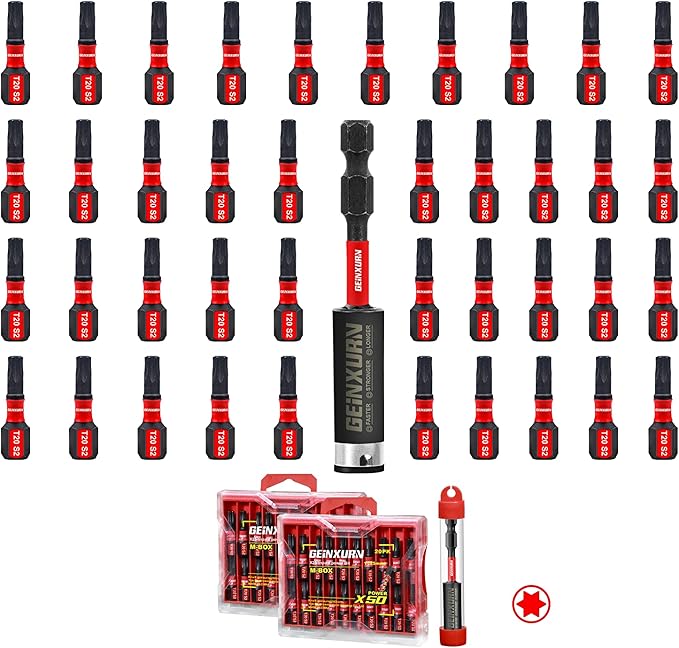 40Pieces 1 In. T20 Impact Tough Magnetic Screwdriver Bit Set, #20 Torx Head Insert Bits, S2 Alloy Steel Star Bits with 1Pc Impact Bit Holder and Storage M-Box