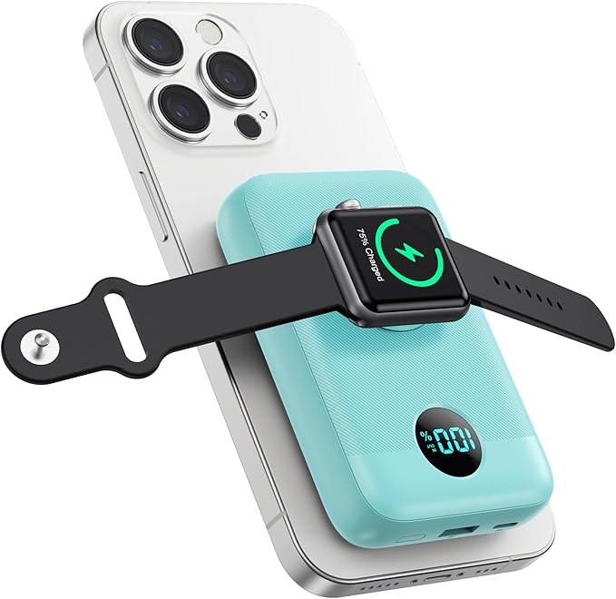 Magnetic Portable Charger 10800mAh,4-in-1 Wireless Power Bank with iWatch Charger, QC4.0+20W PD Fast Charging USB C Battery Pack with LCD Display for Magsafe,iPhone 16/15/14/13/12 Series, Green