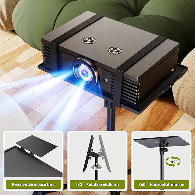 Projector Stand Tripod Adjustable Height 20 to 60 Inch, Portable Laptop Tripod with Gooseneck Phone Holder ＆ Mouse Tray, Projector Stand Outdoor Laptop Floor Stand for Podium,Studio, DJ Racks