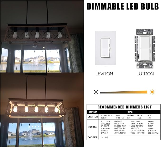 E26 Frosted LED Edison Bulbs, 6W Equivalent 60W, Warm White 2700K,600LM,AC120V, ST58 Dimmable Antique LED Filament Bulbs with 90+ CRI,Pack of 6 (6W=60W Warm White)