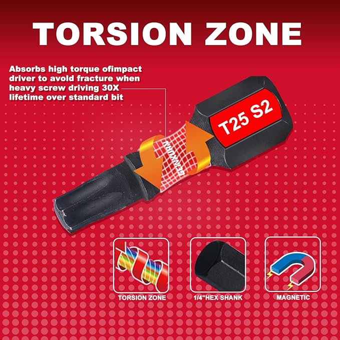 20 Pieces 1 In. T25 Impact Tough Magnetic Screwdriver Bit Set, #25 Torx Head Insert Bits, S2 Alloy Steel Star Bits with Storage M-Box
