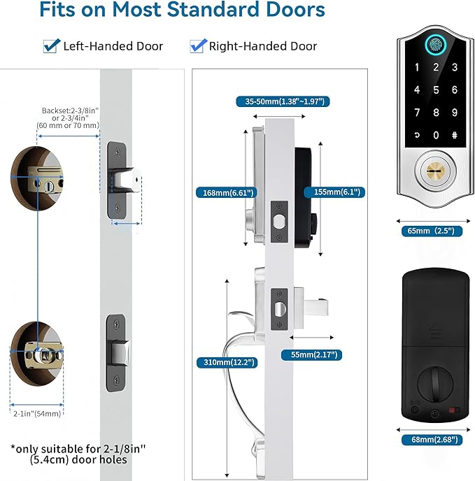 Harfo Fingerprint Smart Door Lock for Front Door with Handle Set, App Control, Keyless Entry Keyless Deadbolt, Digital Electronic Touchscreen Keypad, Auto Lock, Easy to Install, Satin Nickel