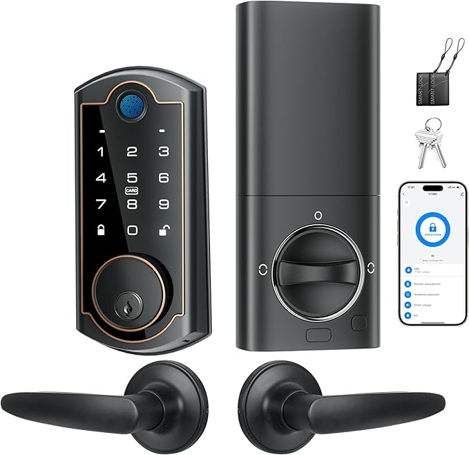 WiFi Smart Lock ST380 with 2 Lever Handles Set, Fingerprint Keyless Entry Door Lock for Front Door, with Security Smart Deadbolt and Touchscreen Keypad, App Remote Control &Auto Lock, IP56 Waterproof