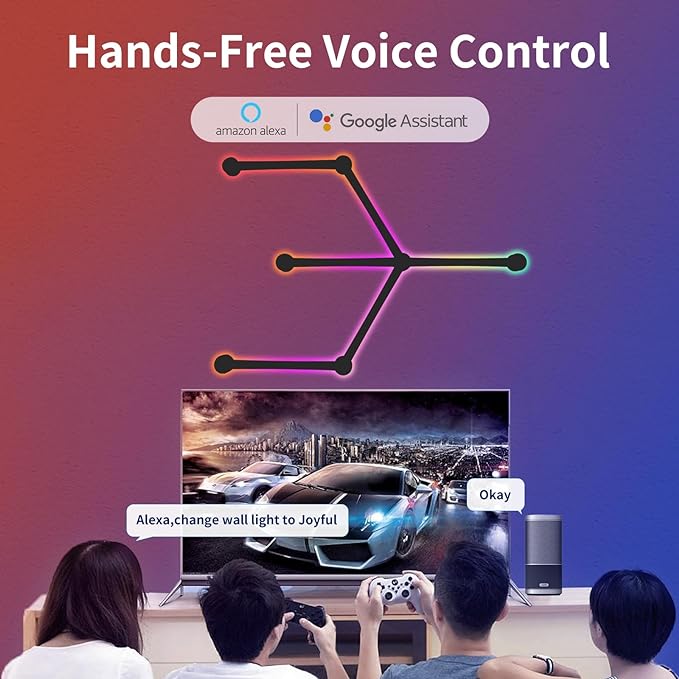 Smart Wall Light Lines, WiFi RGB LED Bars, 16M+ Color Dimmable Music Sync DIY Home Decor for Gaming Party Streaming Lovers, Compatible with Alexa & Google Assistant (6 Lines, Black)