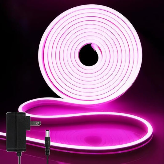 iNextStation Pink LED Strip Lights, 16.4ft Neon Rope Lights with Adapter, 12V Cuttable LED Neon Flex Light, Waterproof Silicone Neon Light Strip for Bedroom Gaming Room Wall Party Decor