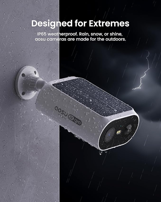 AOSU Solar Security Cameras Wireless Outdoor, 2Mins DIY Installation 2K Color Night Vision Cameras for Home Security, Compatible Homebase Only