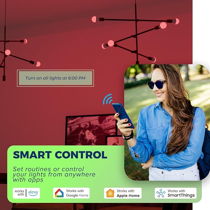 Matter E12 Smart Light Bulbs 50W Equivalent, Compatible with Alexa/Siri/Apple Home/Google Home/SmartThings, RGBCW G16.5 LED Candelabra Bulbs, 2.4G WiFi, ETL Listed, Hub Required, 4PCS