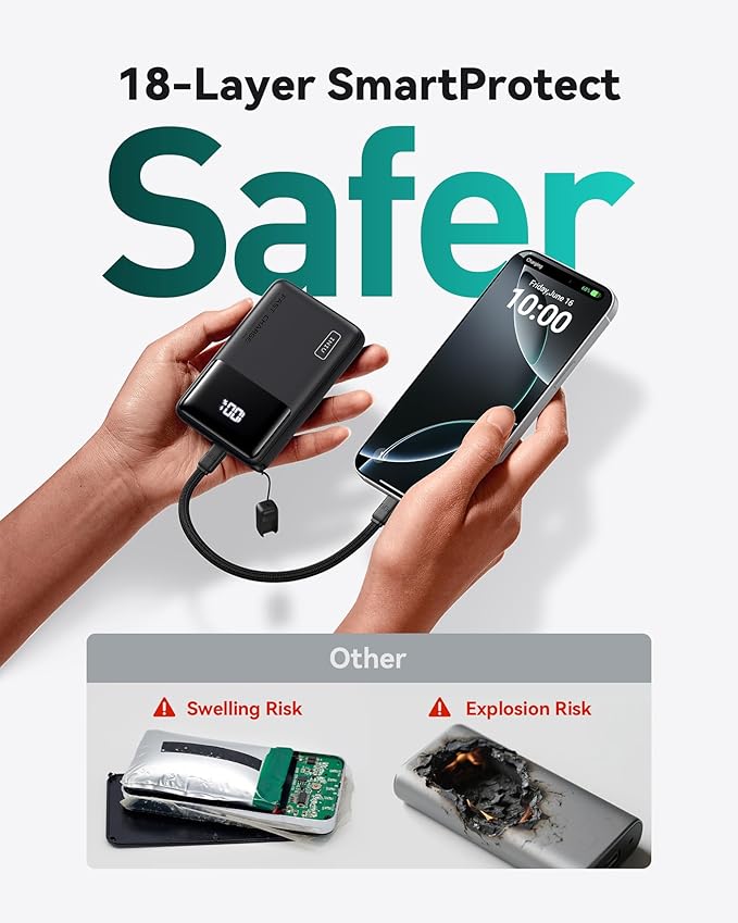 INIU Portable Charger, Slimmest 10000mAh 45W PD Fast Charging Power Bank, USB C in&Out Mini Battery Pack, Travel Essential Phone Powerbank for iPhone 17 16 15 Air Samsung S25 S24 Google Pixel iPad etc