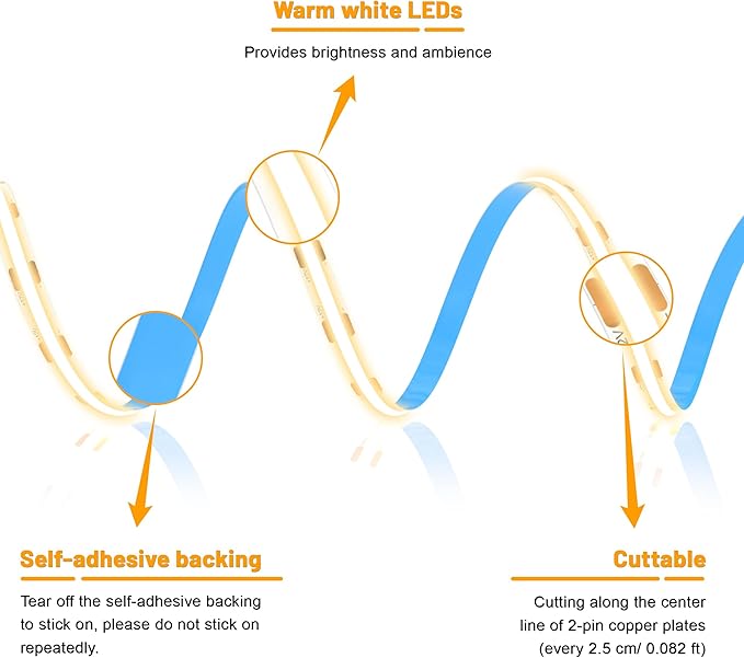 Lichaser 3.28ft COB LED Strip Light, 6 Rolls of 3000K Flexible COB LED for Acoustic Panel and Wood Slat Wall Panels Parallel with Dimmable Touch Sensor Switch, Cuttable for Wood Slat Lighting, Shelf