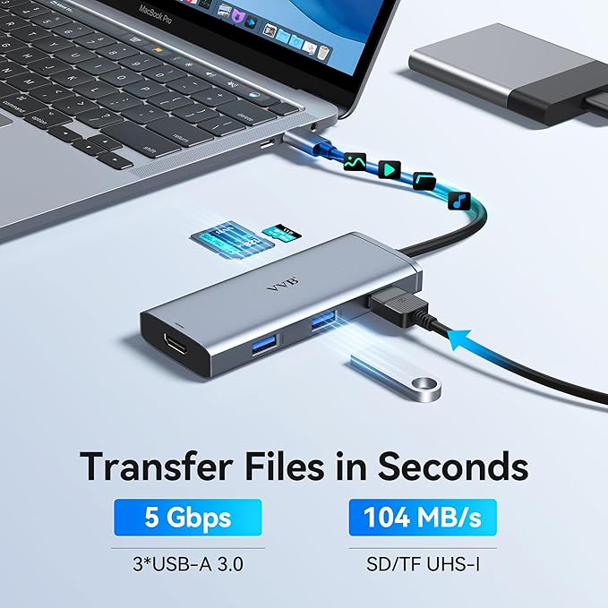 Docking Station VVB USB C Adapter,9 in 1 Triple Display USB C Hub Multiport Adapter Dongle with 2 HDMI 4K+DisplayPort+3 USB+100W PD+SD/TF Card Reader for Dell/HP/Lenovo Laptop Type C Laptops