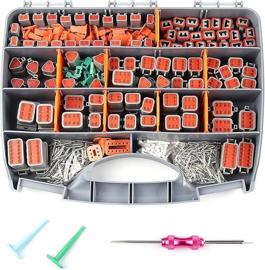 Deutsch Connectors Kit 635PCS - 2/3/4/6/8/12 Pin DT Connectors with Removal Tool, Size 16 Solid Terminal Contacts - 14-18 AWG for Automotive Application