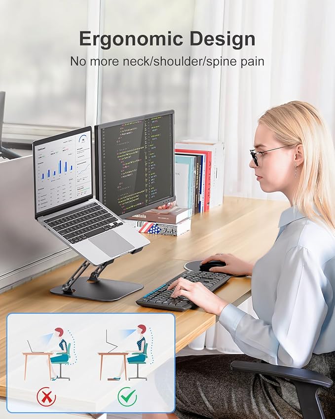 JUANWE Adjustable Laptop Stand, Aluminum Portable Laptop Riser Holder, Ergonomic Foldable Notebook Stand with Heat-Vent, Compatible for MacBook Pro, ASUS, Acer, Dell, HP (10-16'')