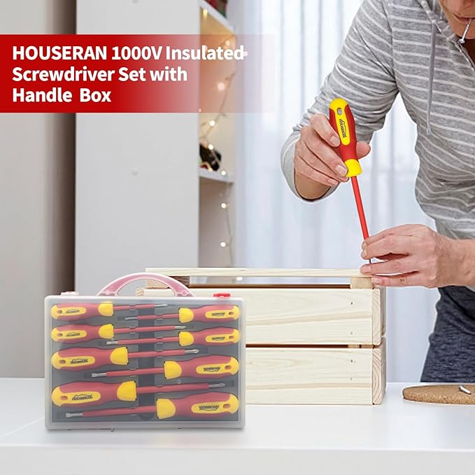 Insulated Screwdriver Set with Case, HOUSERAN 8-Piece Heavy Duty Phillips and Slotted Screwdriver Set, 1000 Volt, Magnetic Tips Screw Driver, Screwdrivers, Ideal for Electricians and Terminating Jobs
