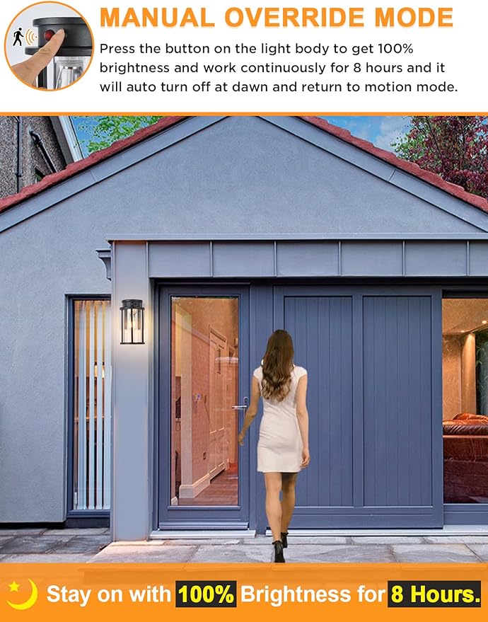 Solar Outdoor Wall Light Motion Sensor Outside Wall Lamp Dusk to Dawn Exterior Light Fixtures Wall Mount Outside Coach Light with Seeded Glass Porch Light IP65 for House Patio