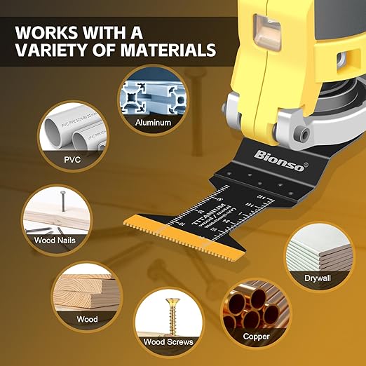 Bionso 22PCS Titanium Oscillating Tool Blade Cuts Metal and Wood, Sharp and Durable Multitool Blades, Multi Tool Blades Kits, Oscillating Saw Blades Fit Dewalt Milwaukee Ryobi Makita Worx Rockwell Wen