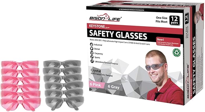 BISON LIFE Keystone Color Lens Safety Glasses | Anti Scratch | Impact Resistance | ANSI Z87.1 Standard | UV 400 Protection